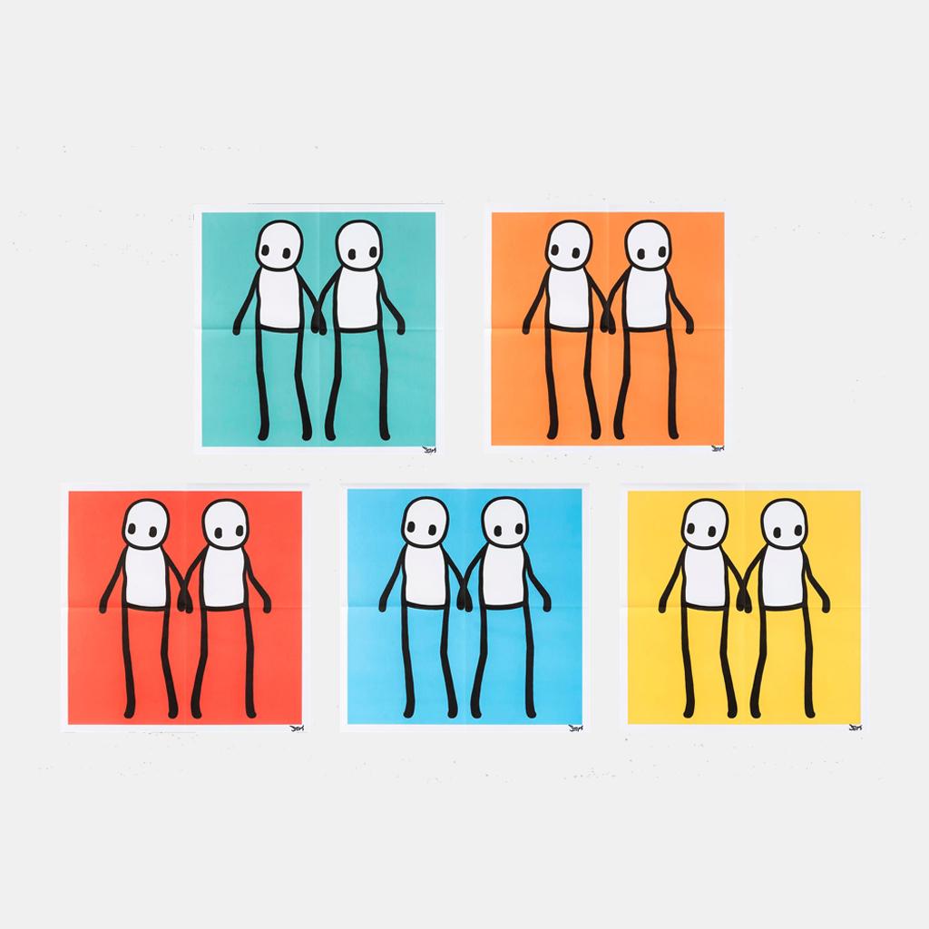 Holding Hands (Red, Orange, Yellow, Blue & Teal), Full Set (Signed) - Print by Stik