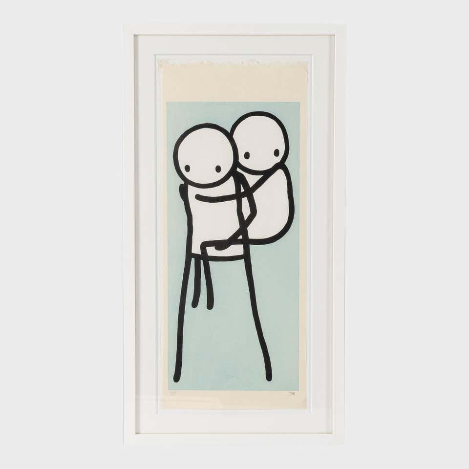 Stik Onbu Piggyback Blue Woodcut Print, Signed, Edition 2/15