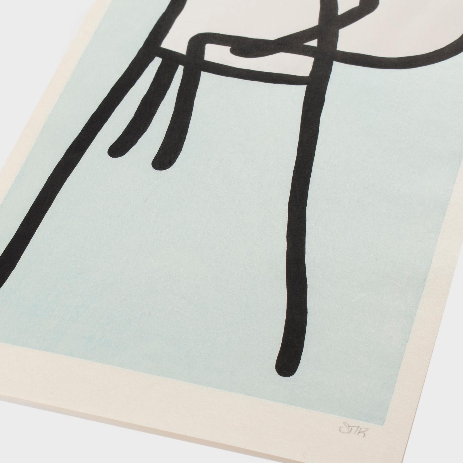 Stik, Onbu (Piggyback) (Blue), 2013, Woodcut, Limited Edition, Contemporary  For Sale 1