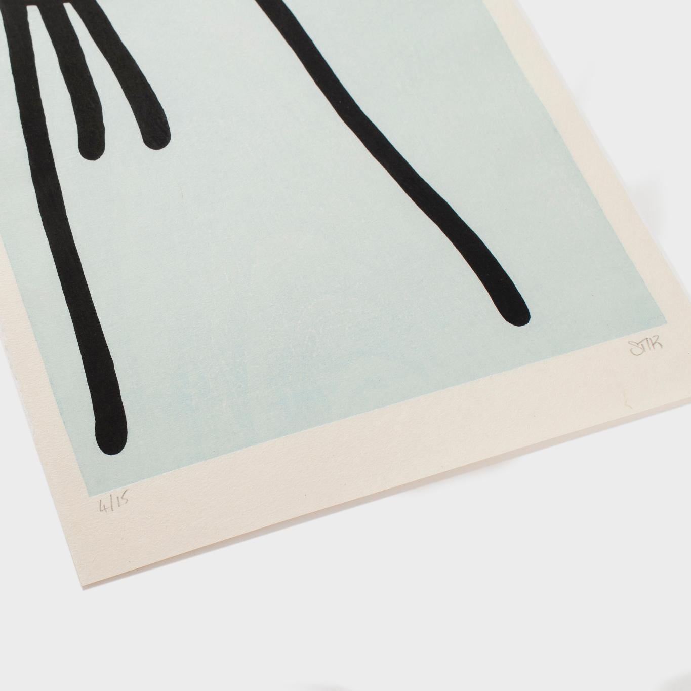 Stik, Onbu (Piggyback) (Bleu), 2013, gravure sur bois, édition limitée, Contemporary.  en vente 2