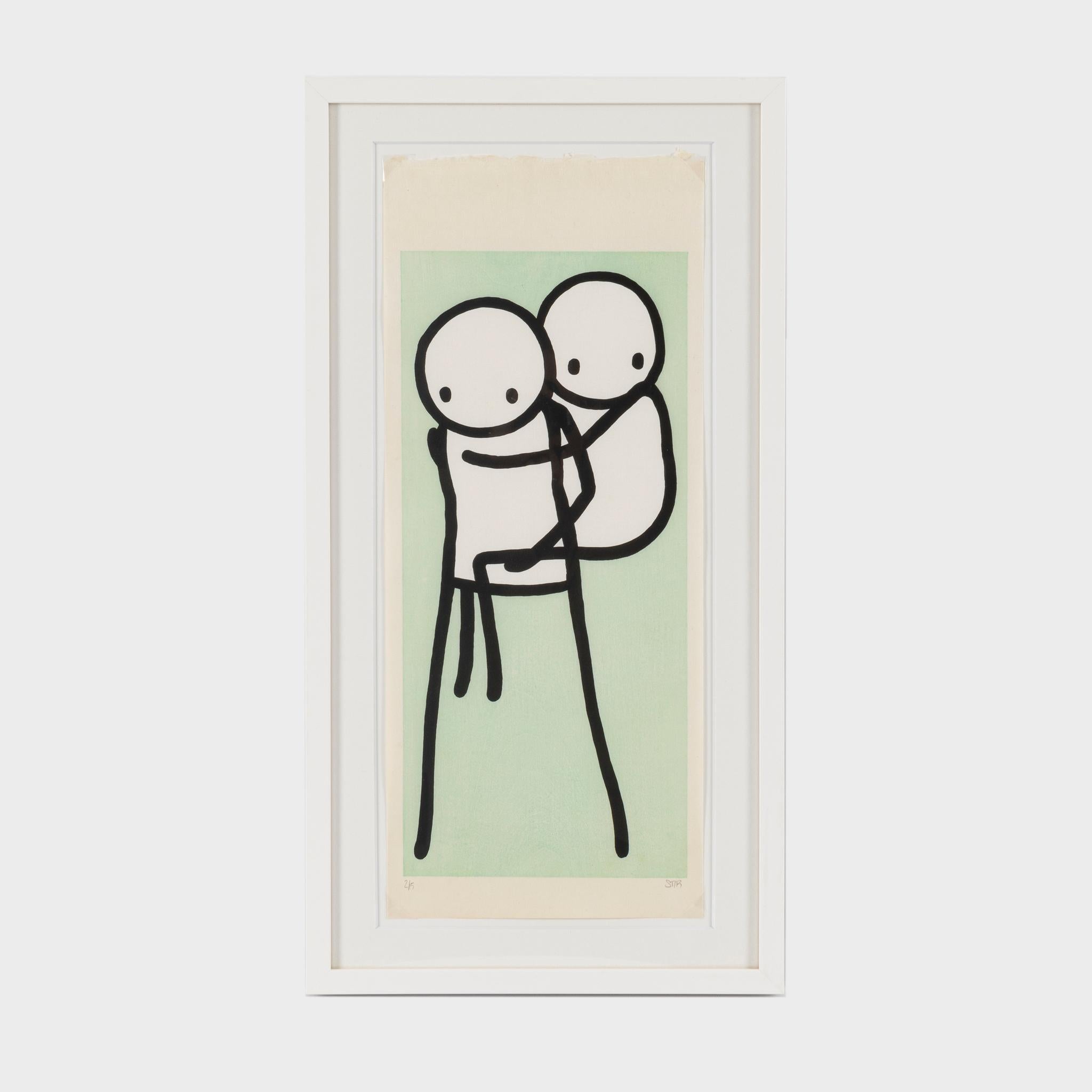 Stik Onbu Piggyback Green Woodcut Print, Signed, Edition 2 of 15