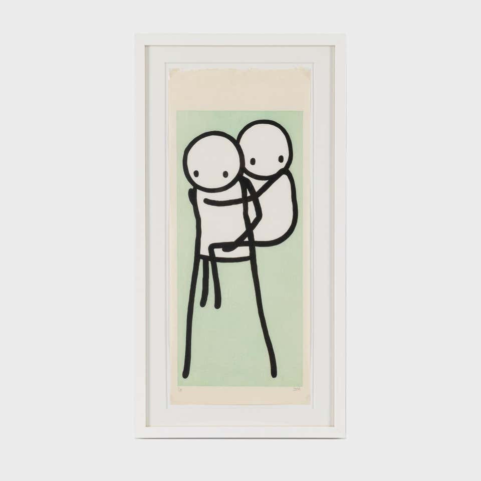 Stik Onbu Piggyback Green Woodcut Print, Signed, Edition 2 of 15
