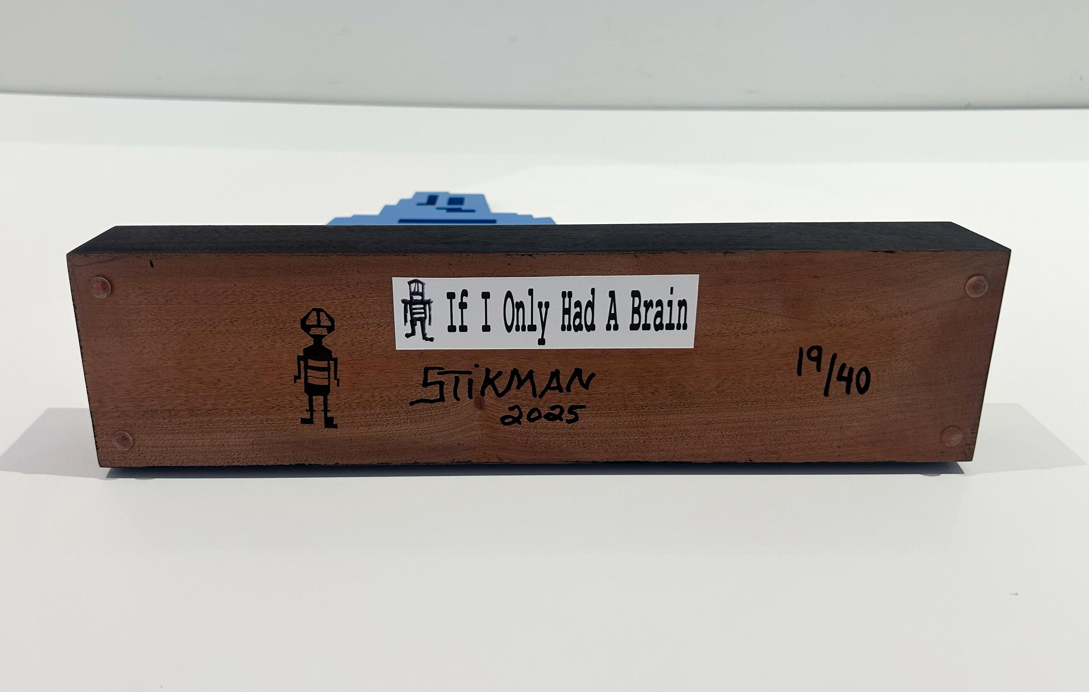 Artist: Stikman
Title: If I Only Had A Brain
Medium: Laser cut powder-coated steel sculpture on wood base
Date: 2025
Edition: 19/40
Size: 15 1/2