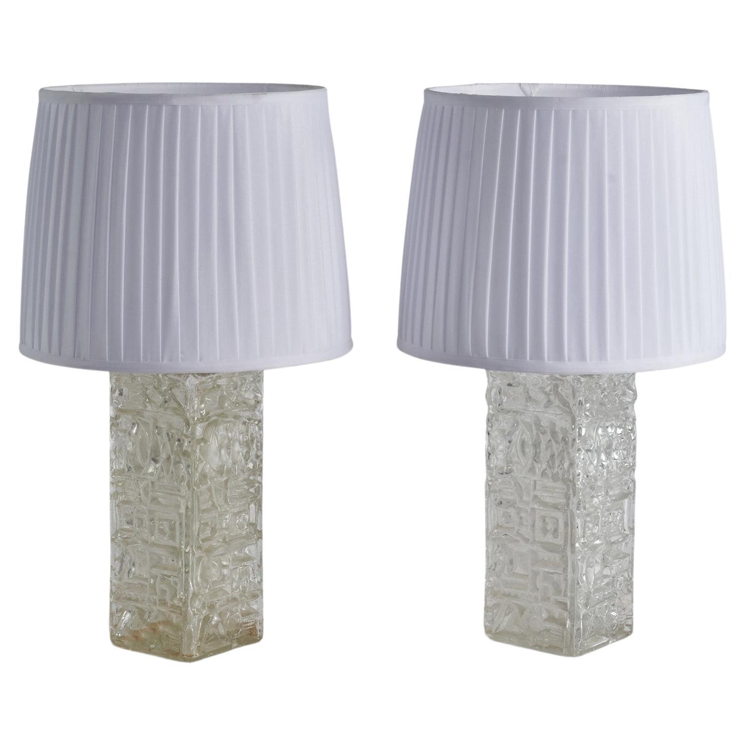 Stilarmatur Tranås, Large Table Lamps, Glass, White Fabric, Sweden 1960s