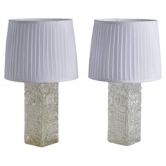Stilarmatur Tranås, Grandes lampes de table, verre, tissu blanc, Suède 1960s