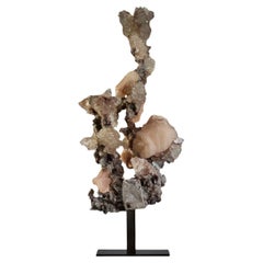 Stilbite and Calcite on Chalcedony Quartz