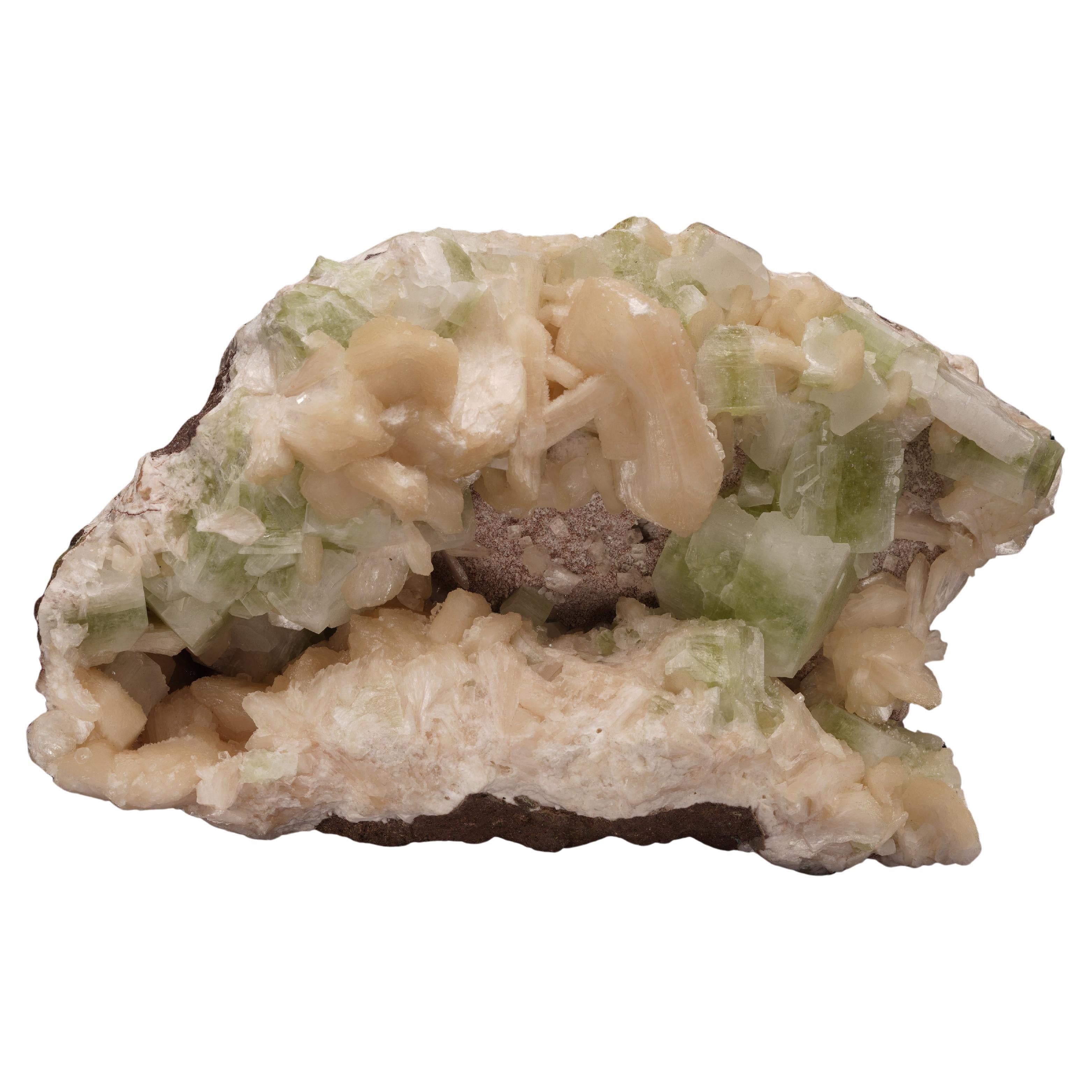 Stilbite and Green Apophyllite from India For Sale