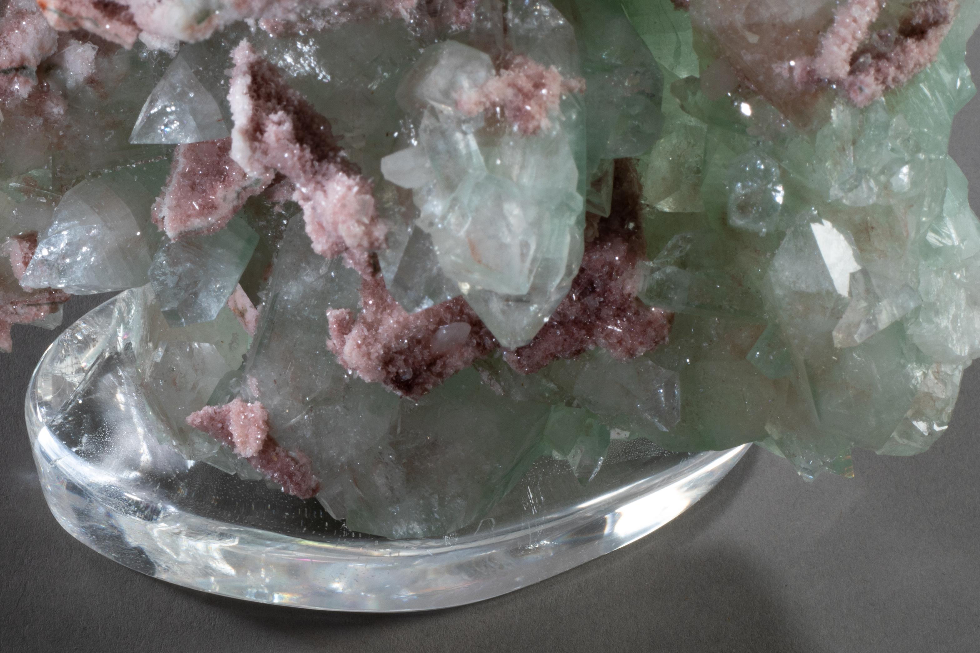 Stilbite Calcite Apophyllite on Crystal Base In New Condition In New York, NY