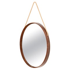 Miroir rond italien Stilcasa en teck et corde, années 1960
