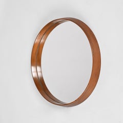 Stildomus miroir mural rond italien encadré de bois de teck du milieu du siècle, années 1960