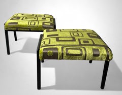 Paolo Buffa Style Pair Of Wooden Benches Upholstered Designers Guild Fabric
