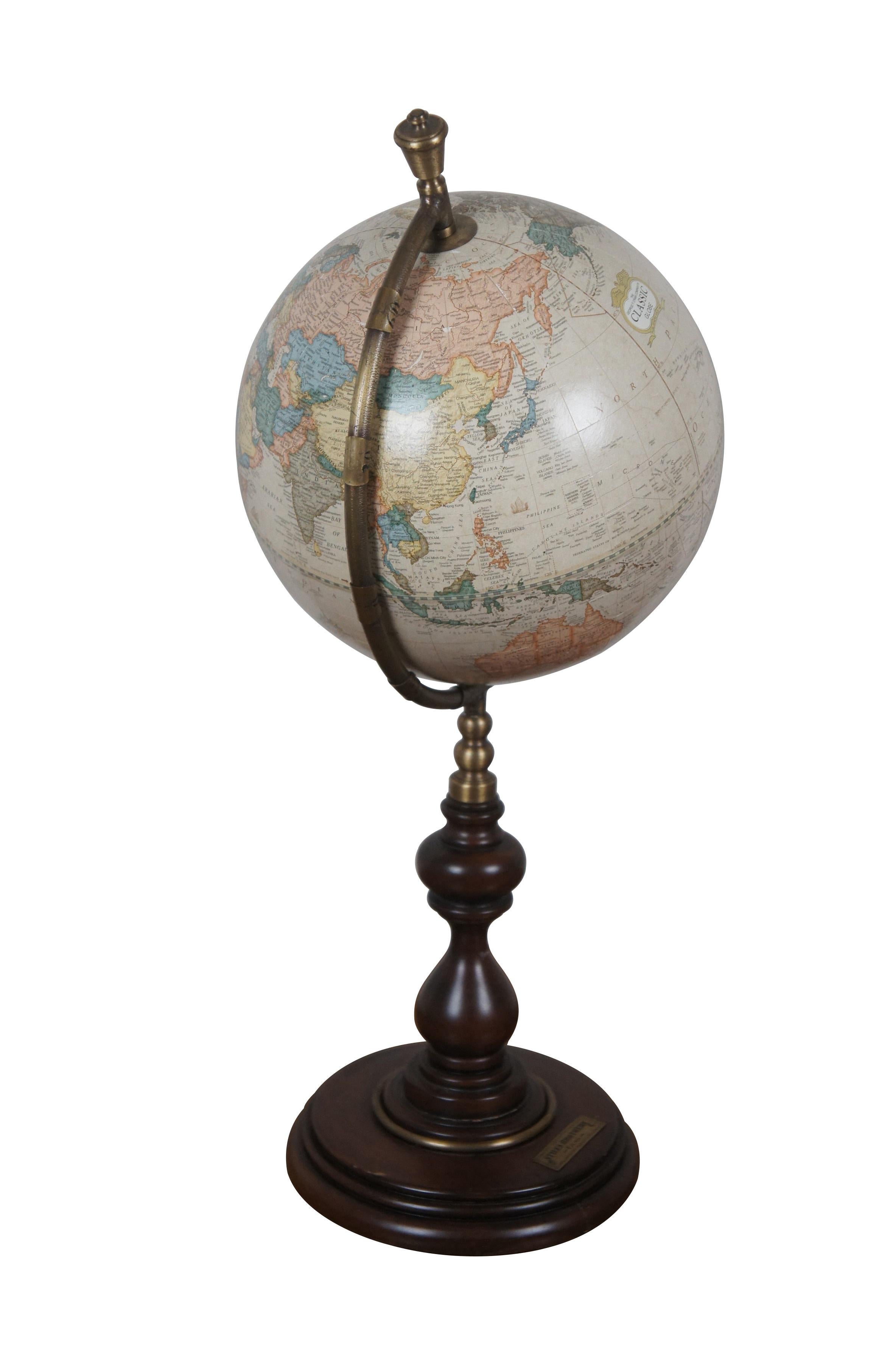 Late 20th century Stiles Brothers and George F. Cram Company Classic desktop globe. Turned pedestal base with brass meridian and finial. Made in USA.

Dimensions:
9.5