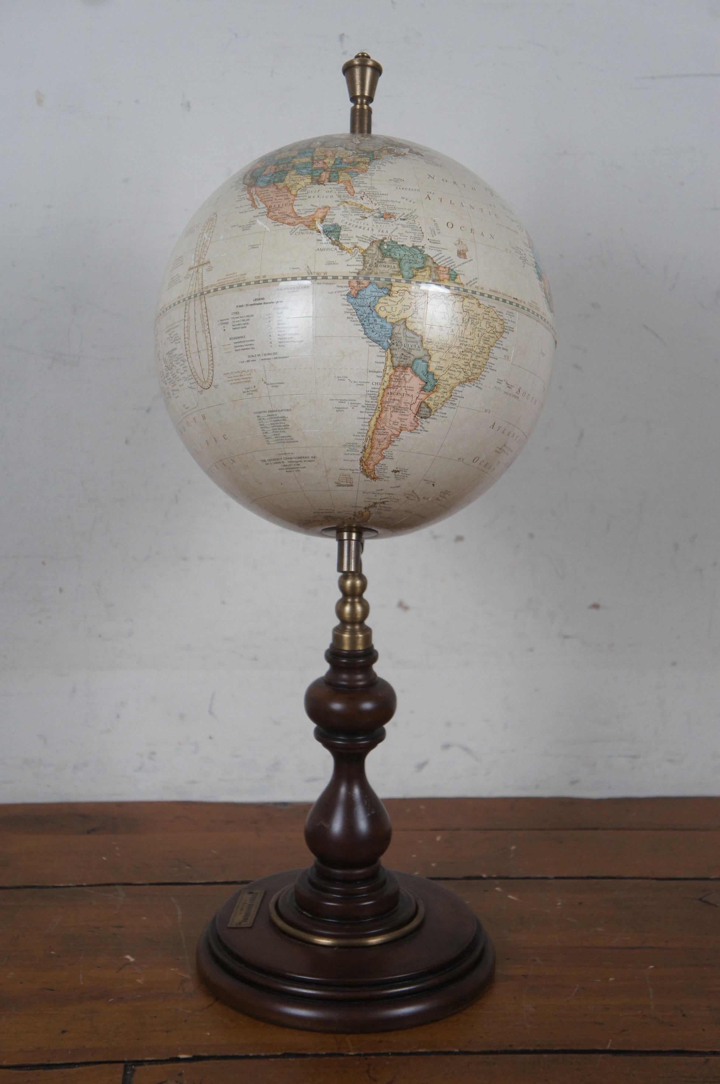 20th Century Stiles Brothers George F Cram Co Classic Desktop Globe on Wood Stand 10