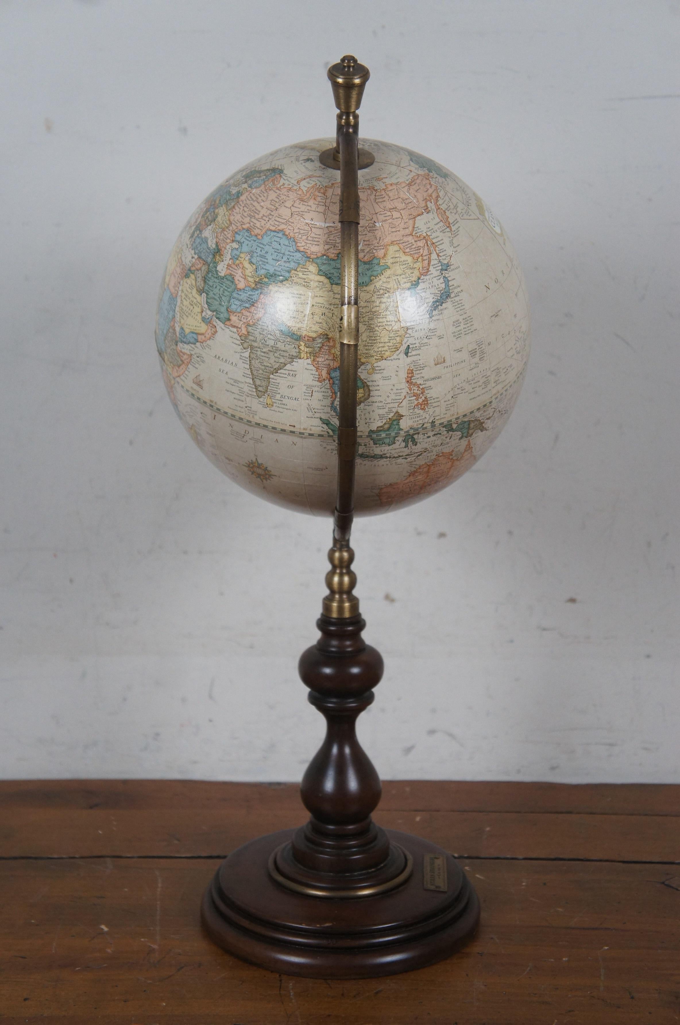 Brass Stiles Brothers George F Cram Co Classic Desktop Globe on Wood Stand 10