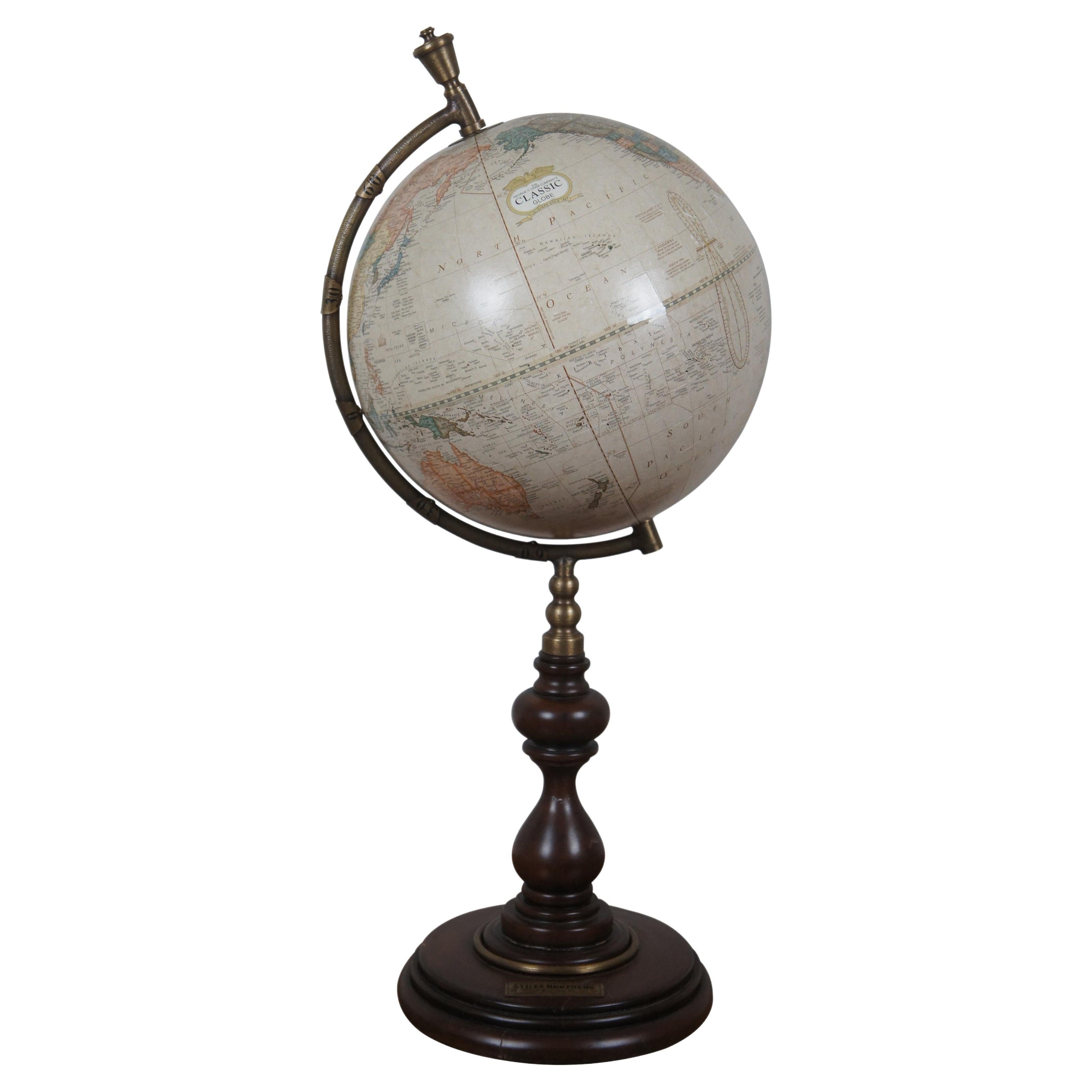 Stiles Brothers George F Cram Co Classic Desktop Globe on Wood Stand 10"