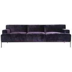 Stiletto Sofa Channeling Tufted Custom, Purple, Metal Veneer Base, Tight Seat