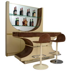 Stilglass Donati Italy Mid-Century Modern Suede and Brass Bar Cabinet:: 1970s
