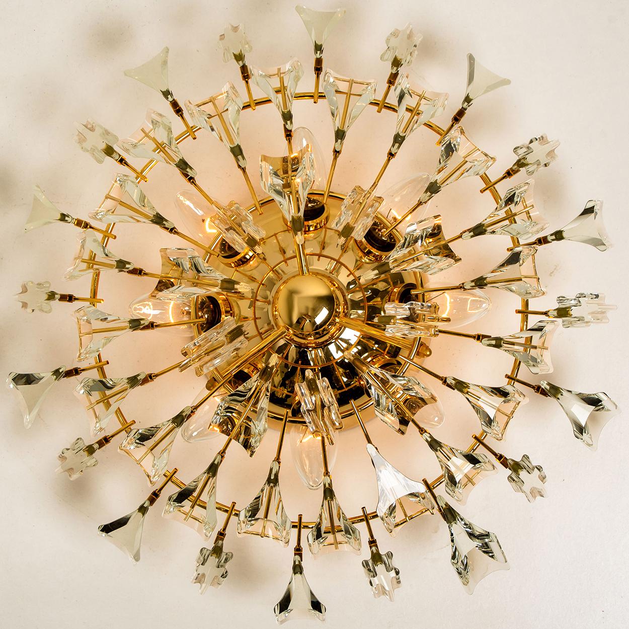 Crystal and Gilded Brass By Oscar Torlasco For StilKronen Flushmount/ Sconce For Sale 6