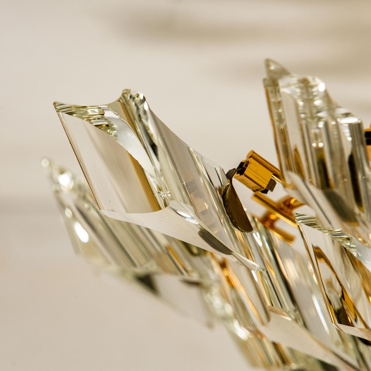 Crystal and Gilded Brass By Oscar Torlasco For StilKronen Flushmount/ Sconce For Sale 9