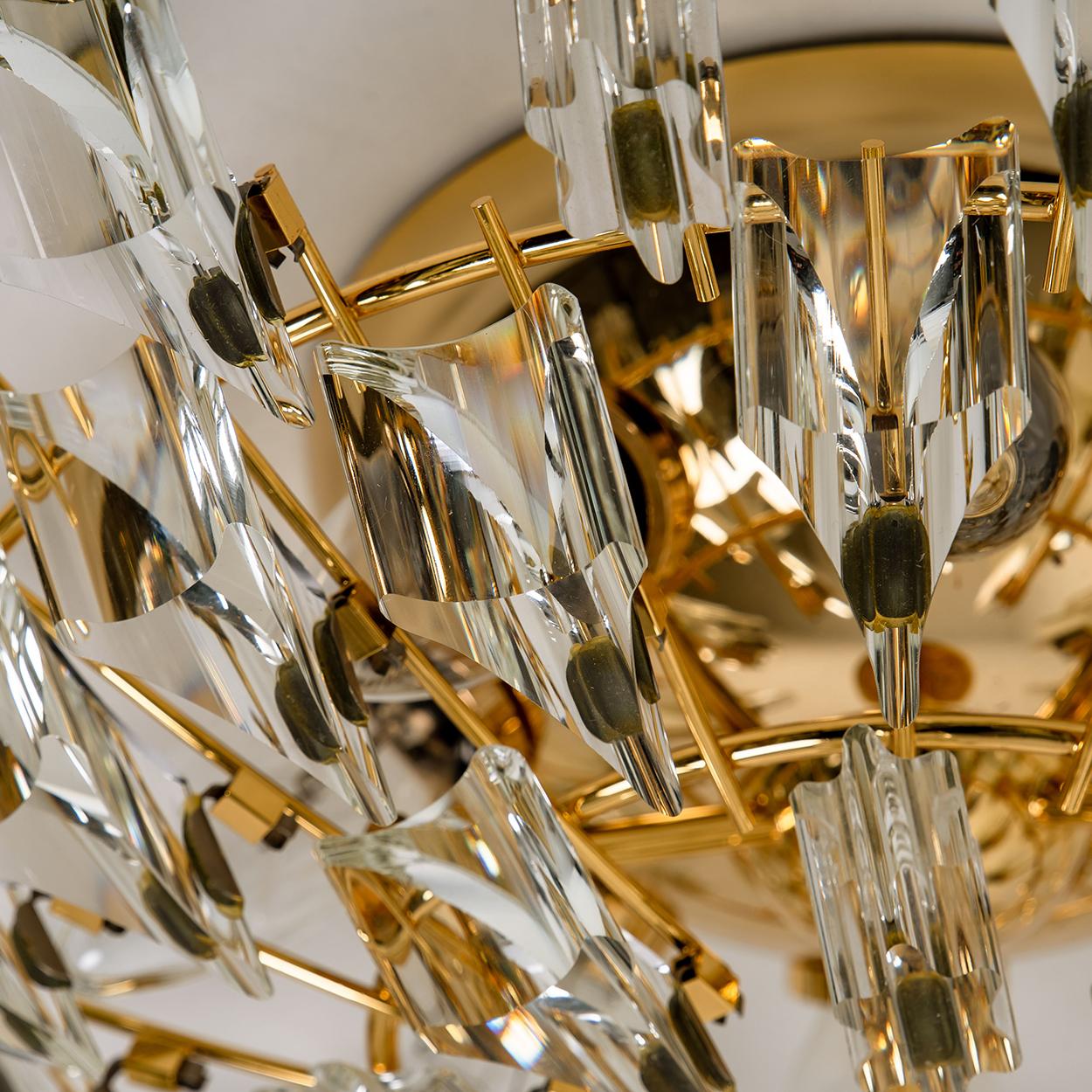 Italian Crystal and Gilded Brass By Oscar Torlasco For StilKronen Flushmount/ Sconce For Sale