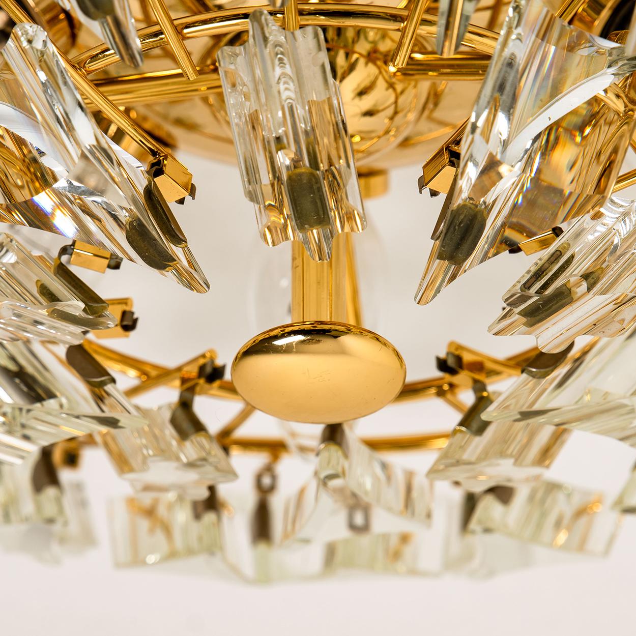 Late 20th Century Crystal and Gilded Brass By Oscar Torlasco For StilKronen Flushmount/ Sconce For Sale