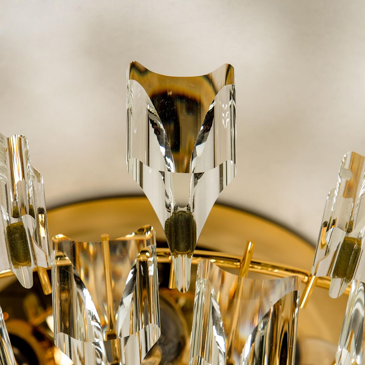 Crystal and Gilded Brass By Oscar Torlasco For StilKronen Flushmount/ Sconce For Sale 1