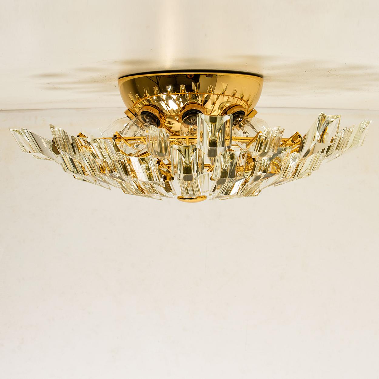 Crystal and Gilded Brass By Oscar Torlasco For StilKronen Flushmount/ Sconce For Sale 2