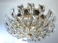 Stilkronen Italian Gilt Brass and Crystal Flush Mount Chandelier