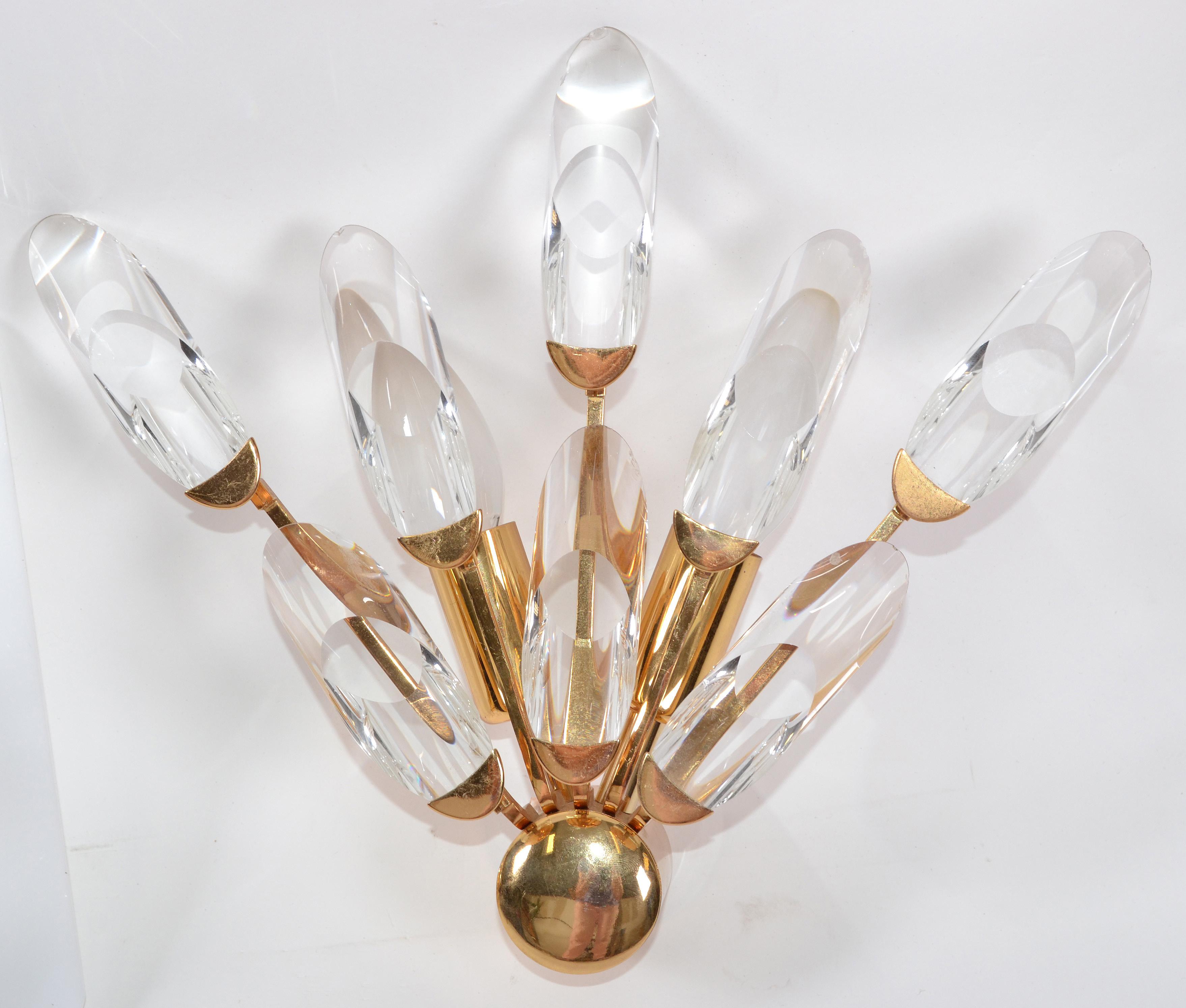 Hand-Crafted Stilkronen Italy Brass and Crystal Sconces Mid-Century Modern, 2 Pairs Available For Sale