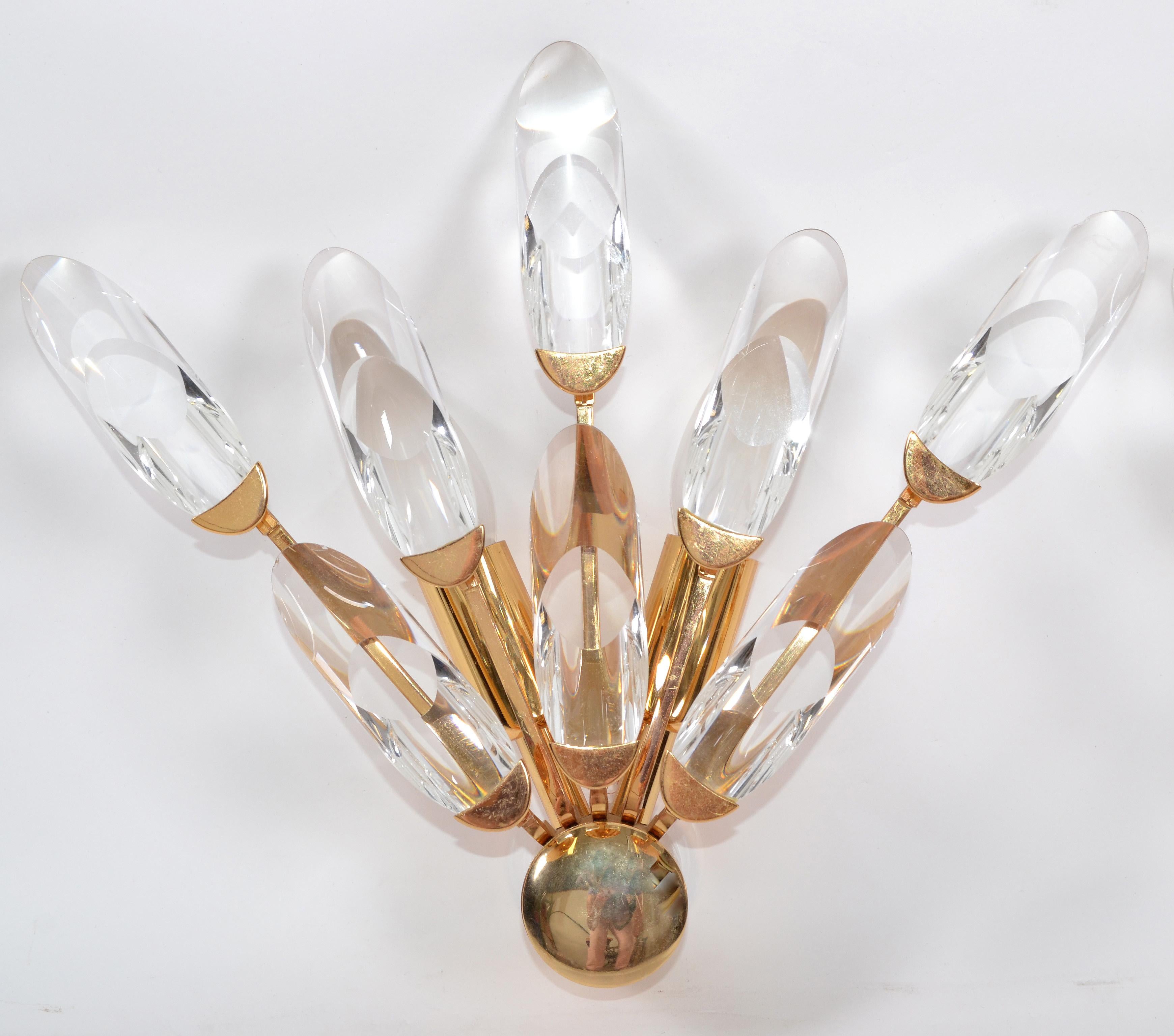 Stilkronen Italy Brass and Crystal Sconces Mid-Century Modern, 2 Pairs Available In Good Condition For Sale In Miami, FL
