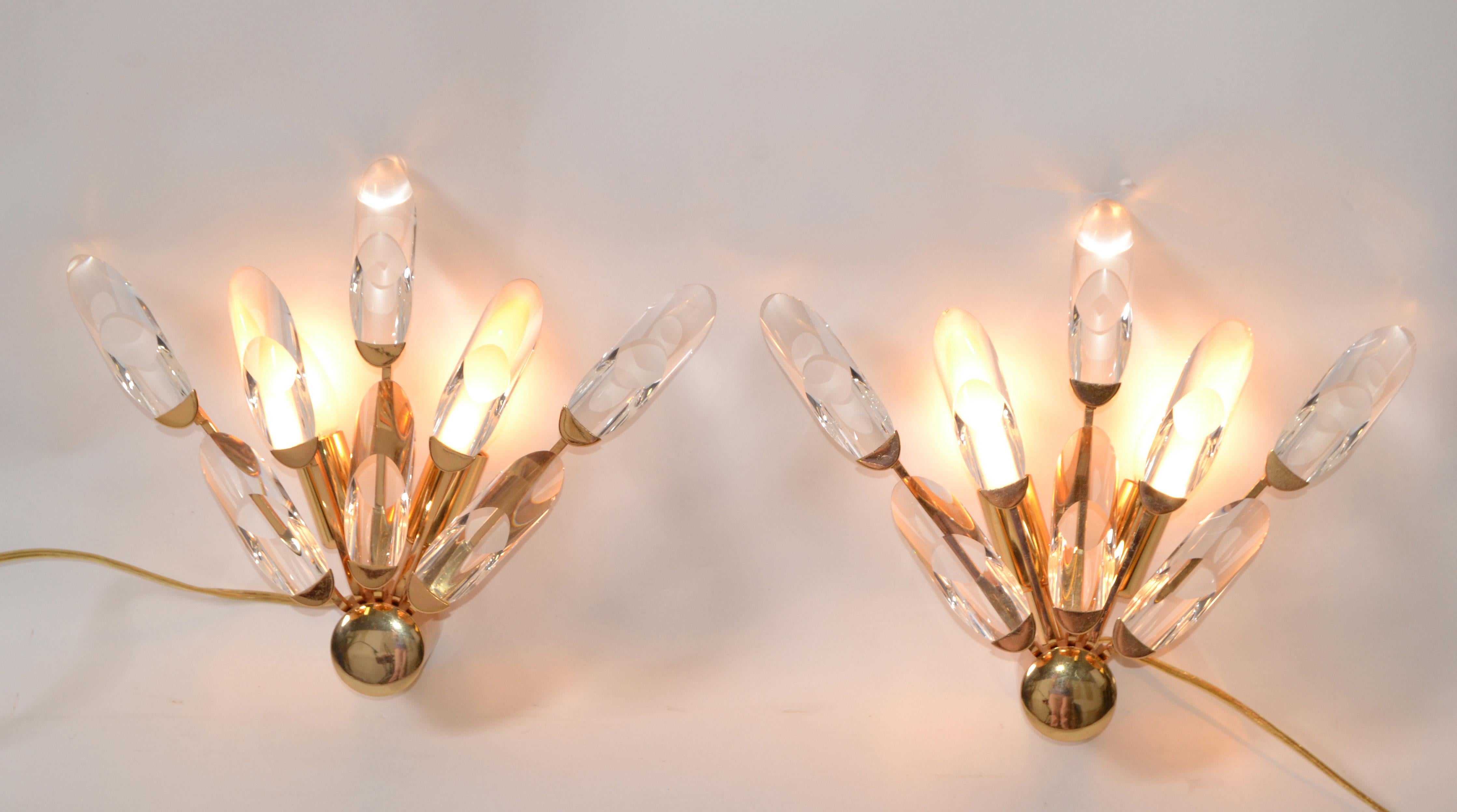 Stilkronen Italy Brass and Crystal Sconces Mid-Century Modern, 2 Pairs Available For Sale 1