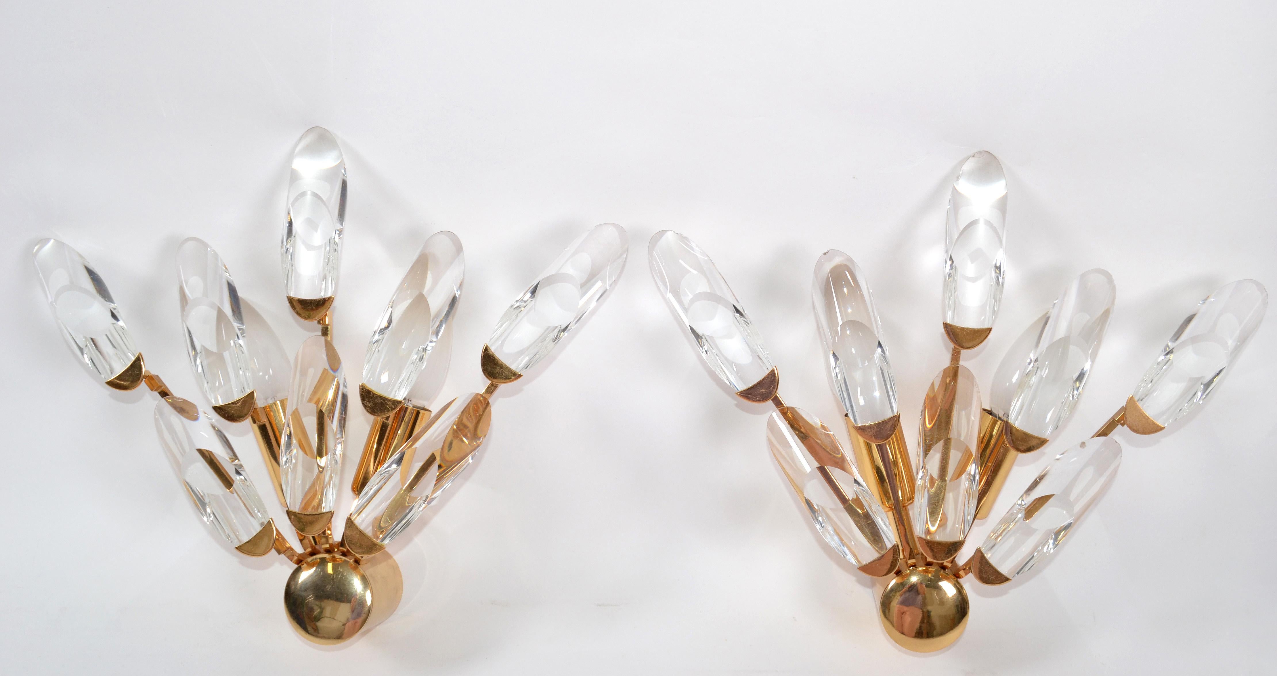 Stilkronen Italy Brass and Crystal Sconces Mid-Century Modern, 2 Pairs Available For Sale 3
