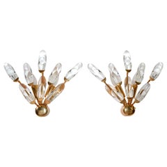 Stilkronen Italy Brass and Crystal Sconces Mid-Century Modern, 2 Pairs Available