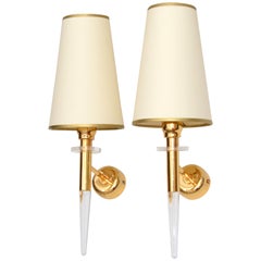 Stilkronen Italy Brass & Crystal Sconces, Wall Lights Mid-Century Modern - Pair