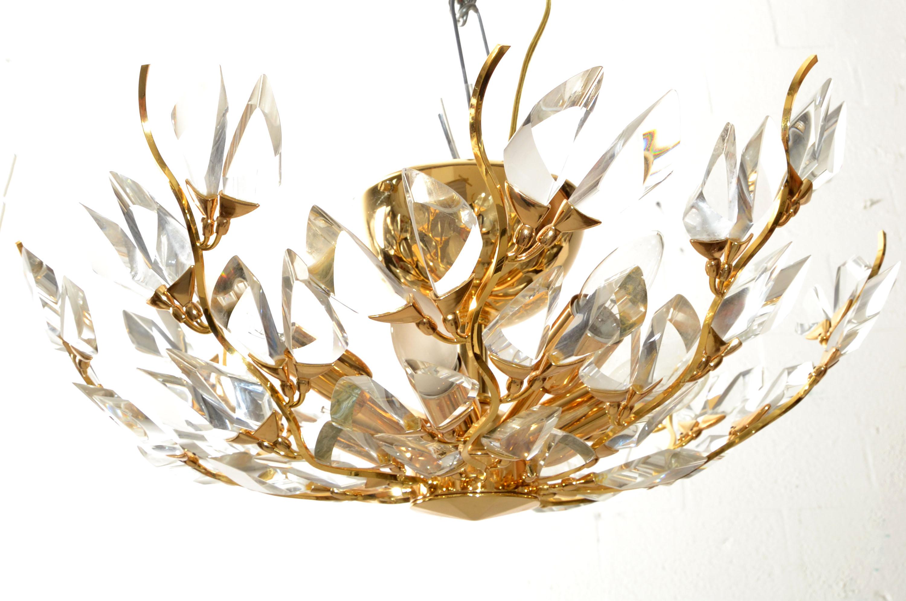 Stilkronen Mid-Century Modern 8 Light Gold Plate Brass &Crystal Chandelier Italy For Sale 4