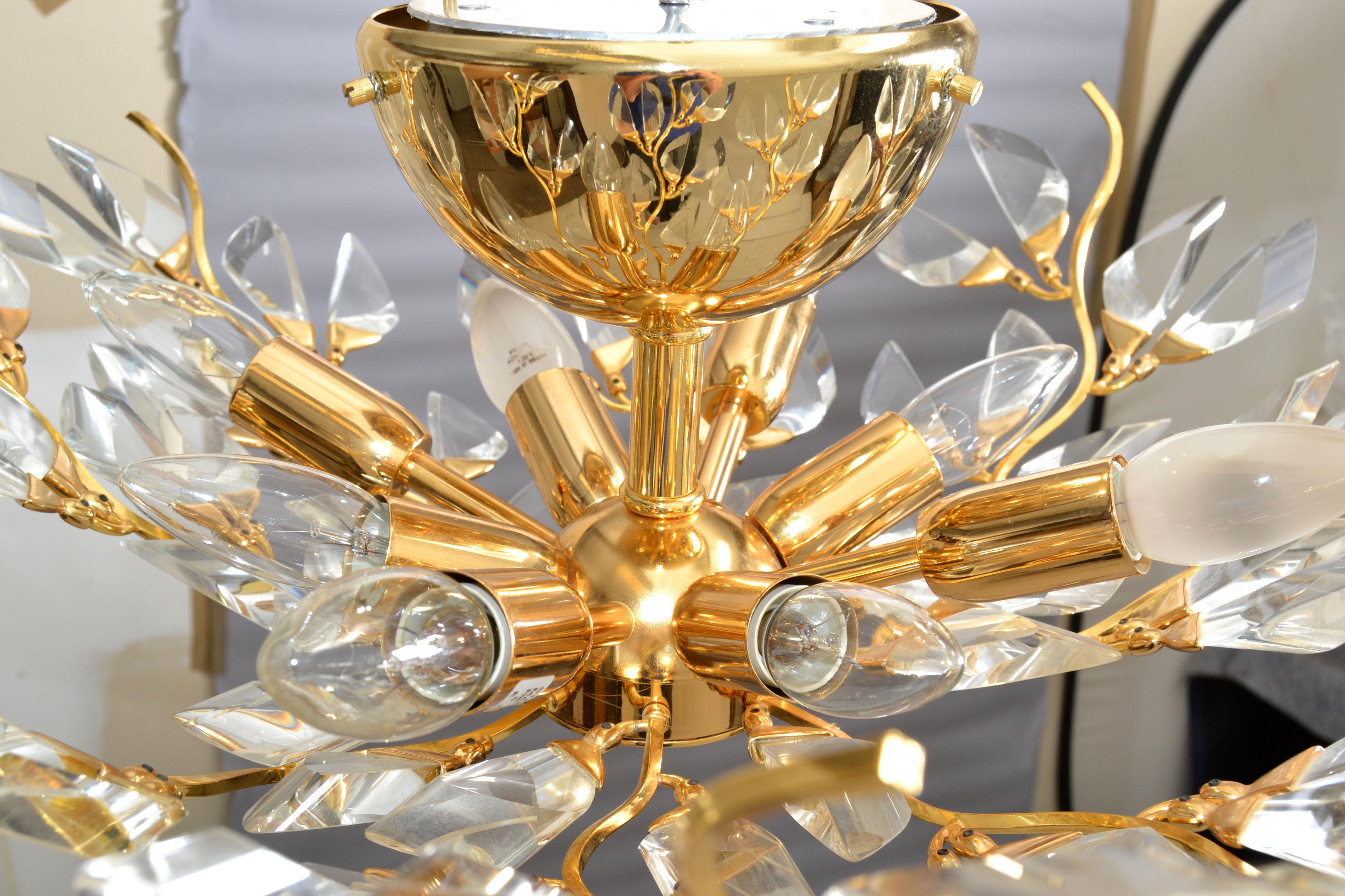 Stilkronen Mid-Century Modern 8 Light Gold Plate Brass &Crystal Chandelier Italy For Sale 5