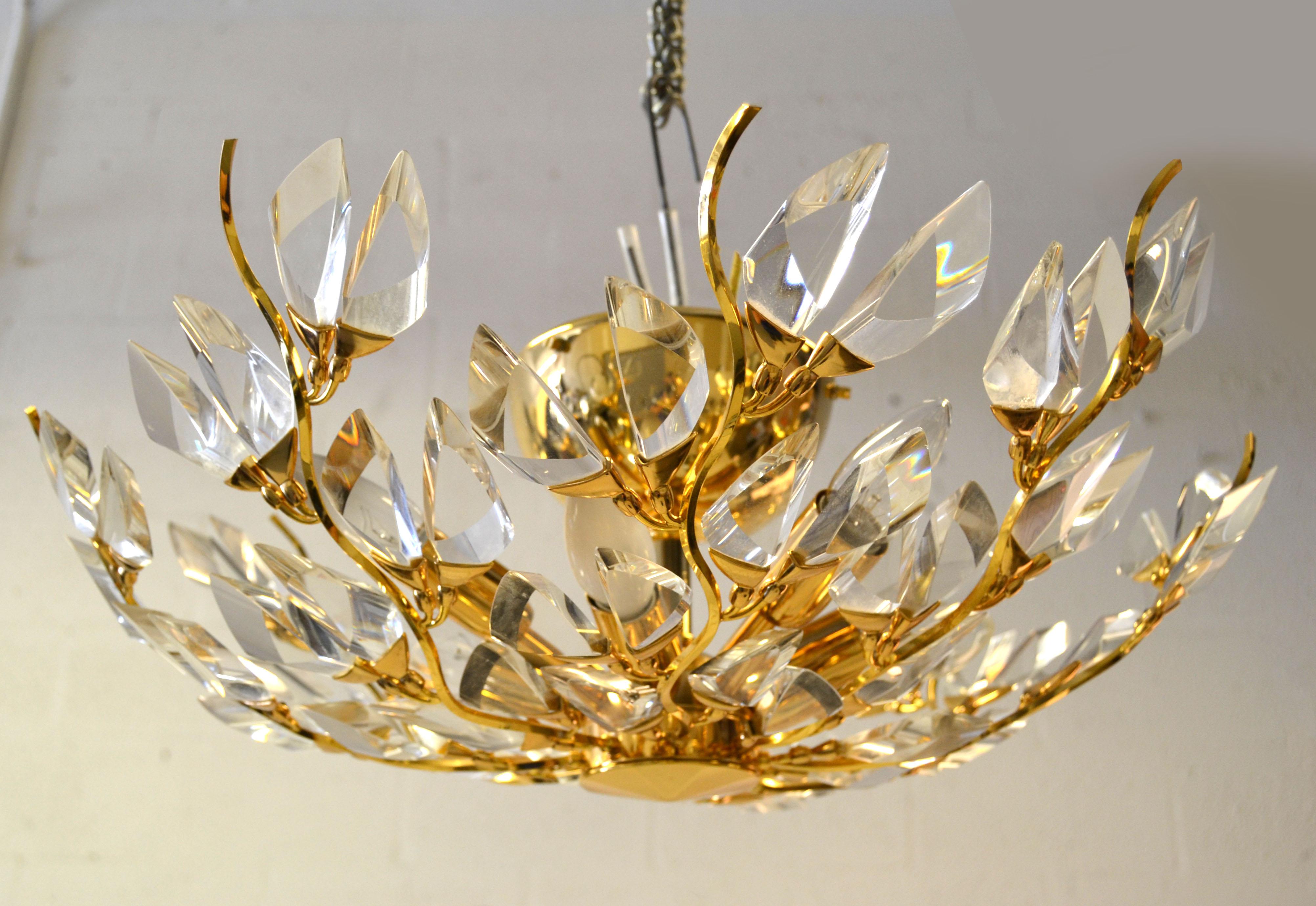 Stilkronen Mid-Century Modern 8 Light Gold Plate Brass &Crystal Chandelier Italy For Sale 9