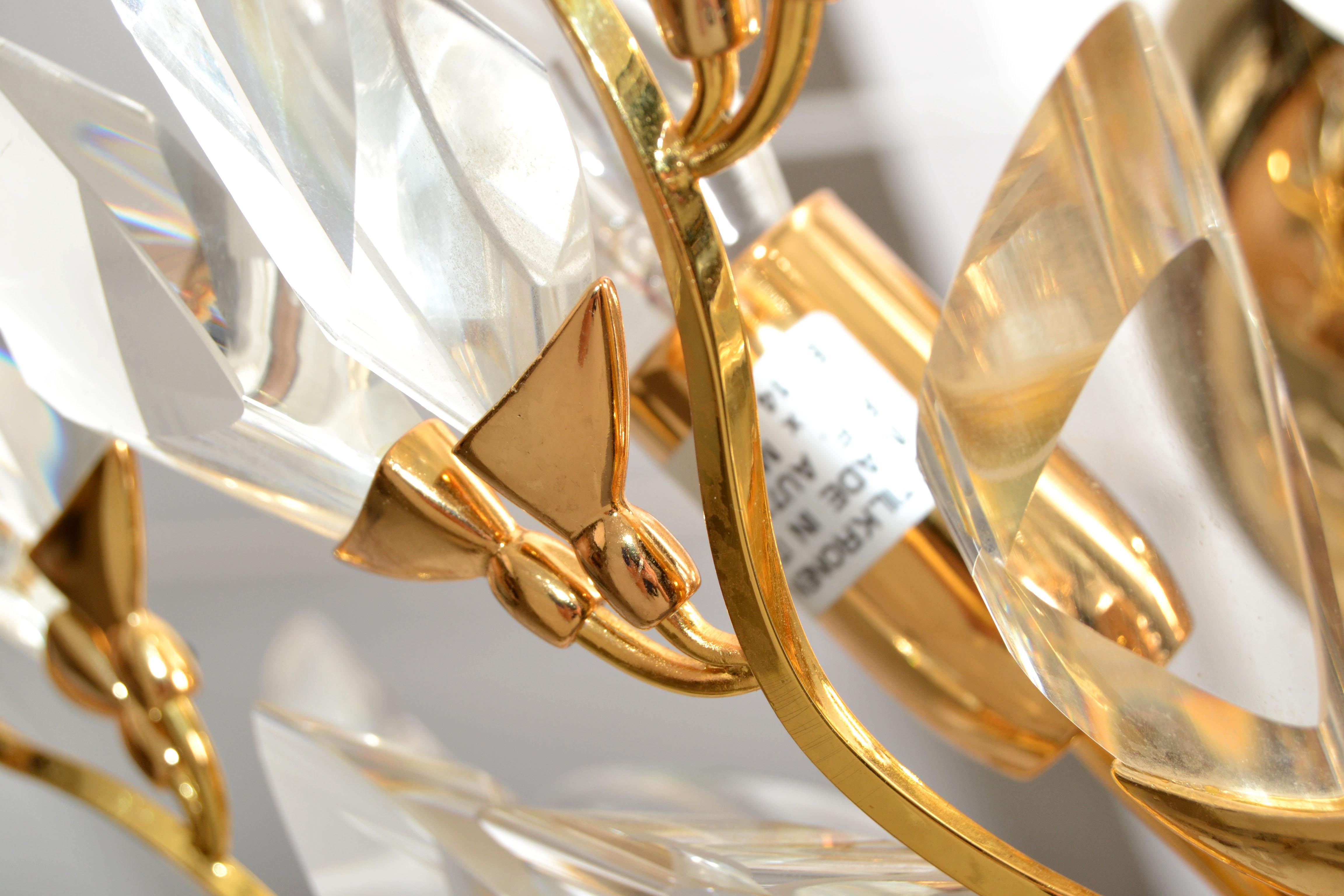 Stilkronen Mid-Century Modern 8 Light Gold Plate Brass &Crystal Chandelier Italy For Sale 2