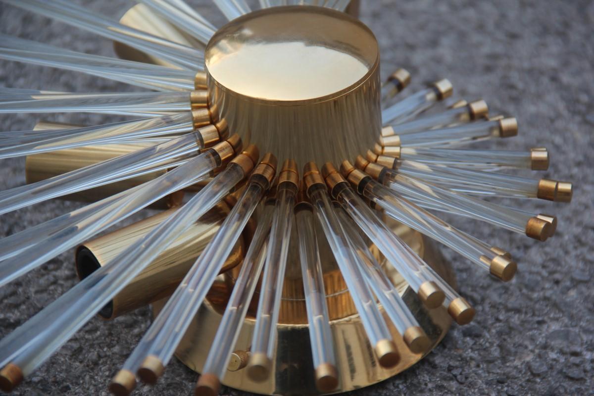 Mid-Century Modern Stilkronen Round Nautilus Wall Ligth 1970 Gold Brass Crystall Italian Design