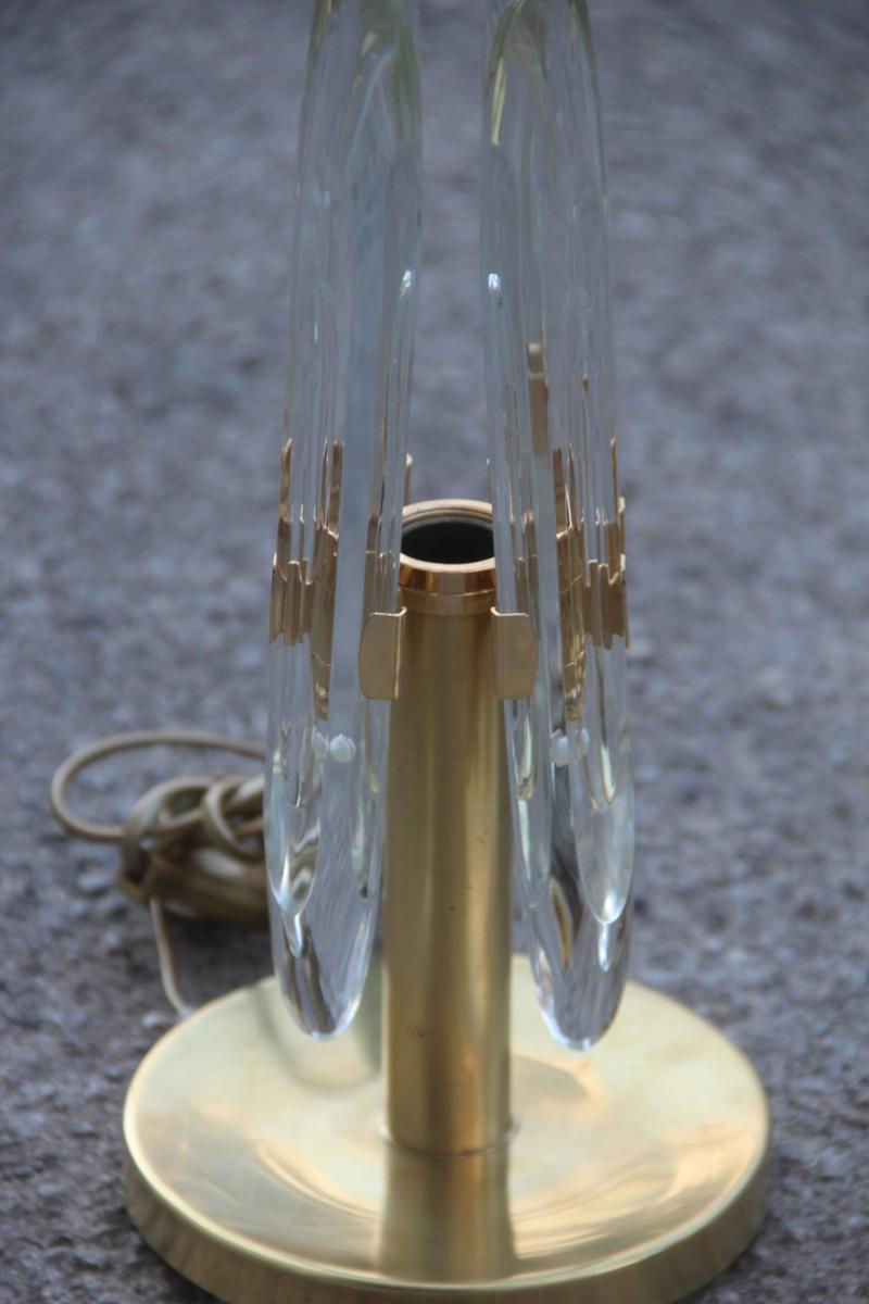 Stilkronen table lamp Italian design 1970 crystal brass sculpture minimal design.