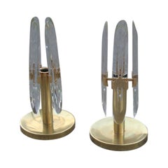 Lampada da tavolo Stilkronen Design italiano 1970 Scultura in cristallo e ottone Design minimalista
