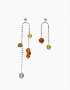 Still Asymmetrical Earrings in 925 Sterling Silver & Blue Multi Stone by CLED