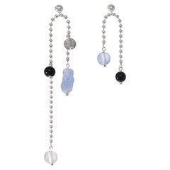 Still Asymmetrical Earrings in 925 Sterling Silver & Blue Multi Stone by CLED