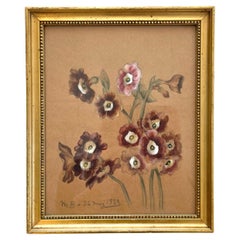Natura morta 1920 antico disegno floreale all'acquerello dalla Danimarca di M. A. B.