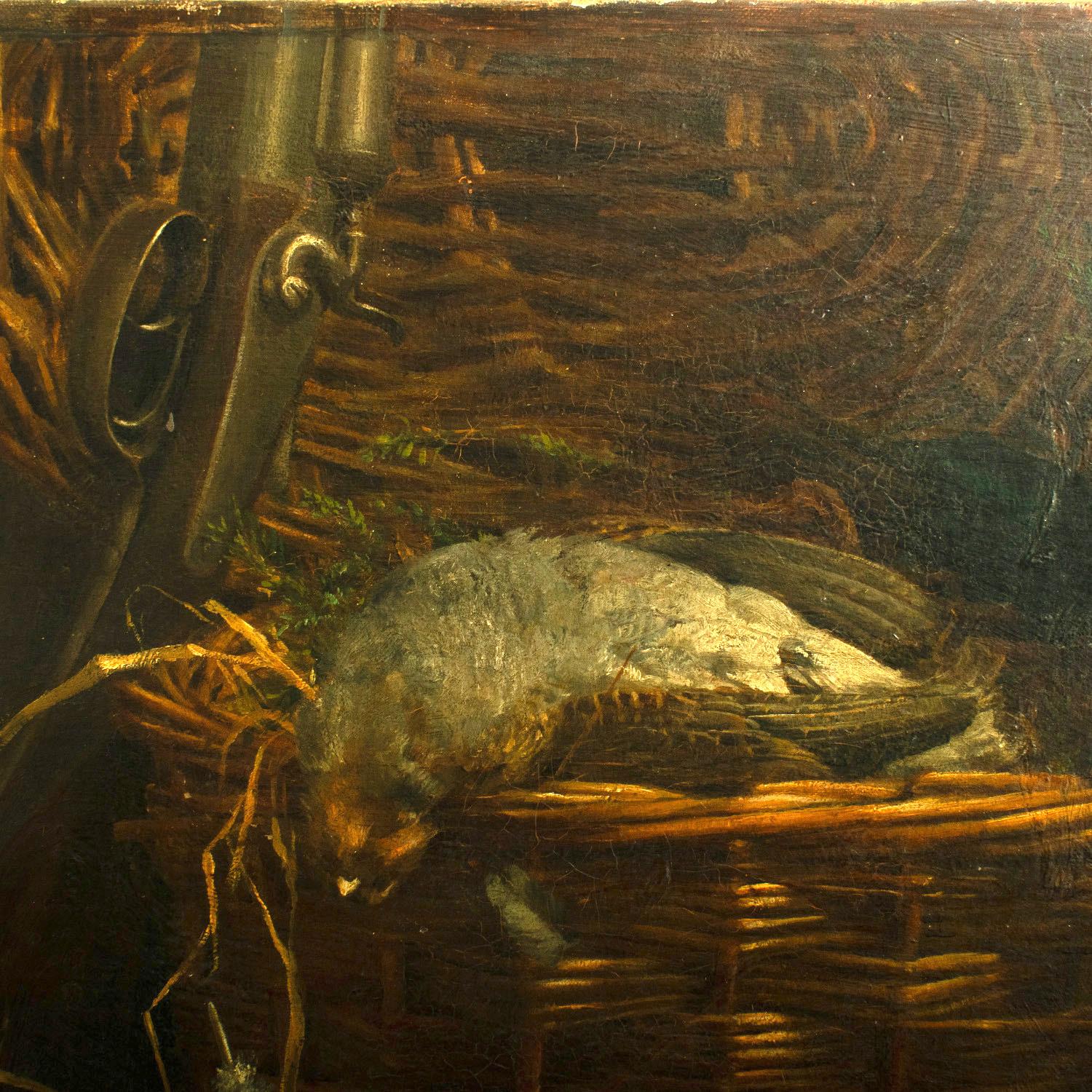 Stillleben „AFTER THE SHOOT“ H Tickner (britisch), datiert 1901, Öl auf Leinwand im Angebot 1