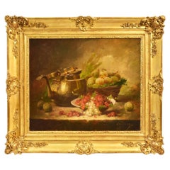 Still Life Art, Antique Painting, Ribes and Prunes, Oil Painting on Canvas