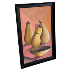Still Life Canvas Painting with Plate Mid-Century Modern Vintage