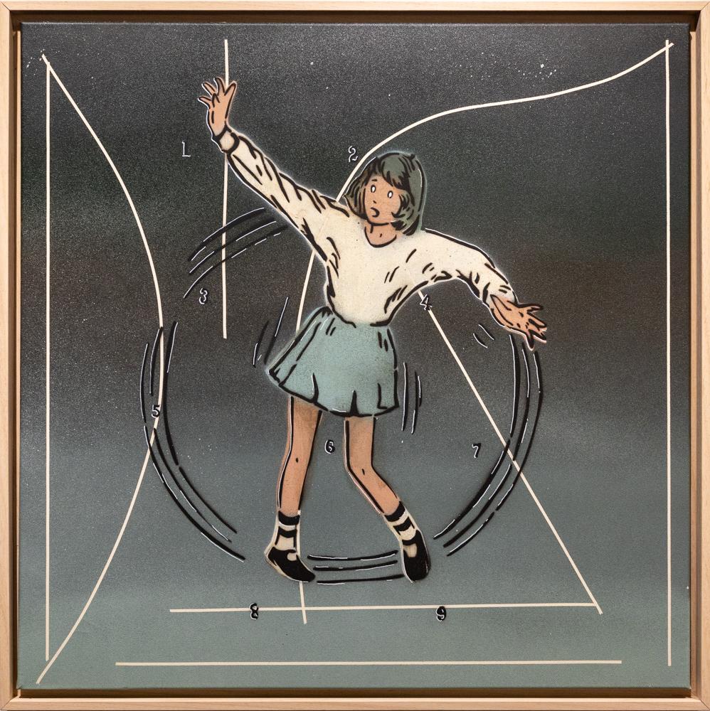 "Dancing In The Wind", jeune fille vintage, pochoir découpé à la main et illustration en aérosol