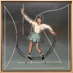 "Dancing In The Wind" chica vintage, plantilla recortada a mano e ilustración en aerosol