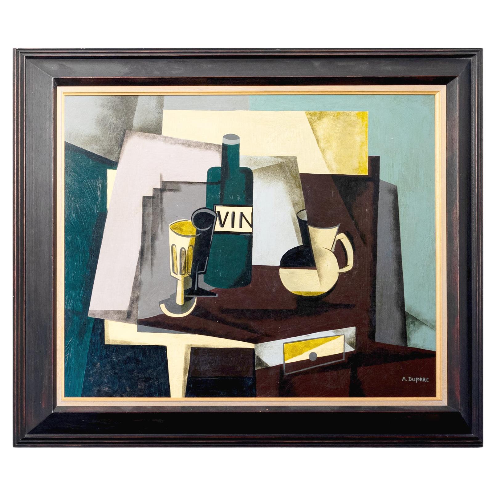 Still Life Cubist Painting By A Duparc, 20th Century For Sale